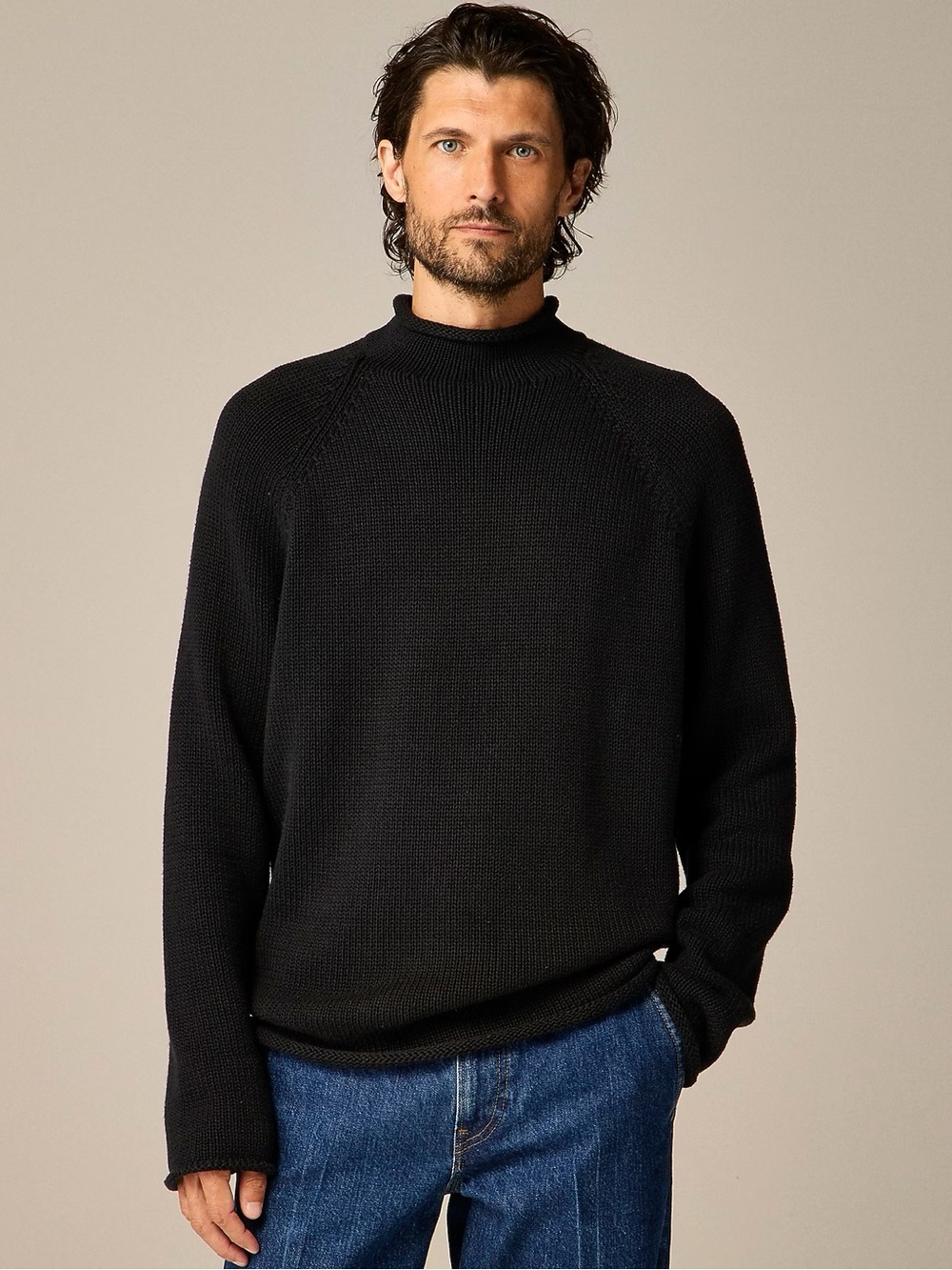 J Crew Rollneck Cotton Sweater Mens 1988 Warm Mock Turtle Neck Black Size XL NWT